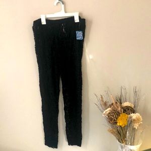 Free people lazy lace leggings black floral textured tights